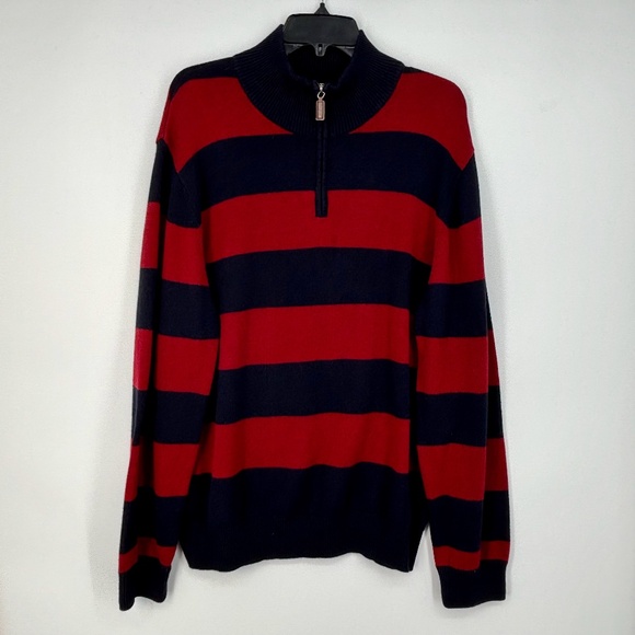 Sebastian Cooper Mens XL Pullover Sweater Zip Mock Neck Red Blue Cotton Cashmere - Picture 1 of 9